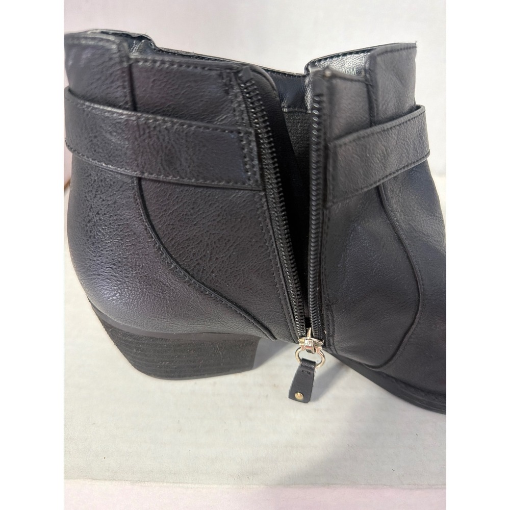 Dr. Scholls Janessa Black Ruched Ankle Boots Gold Ring Strap Block Heel 10M - Picture 8 of 10